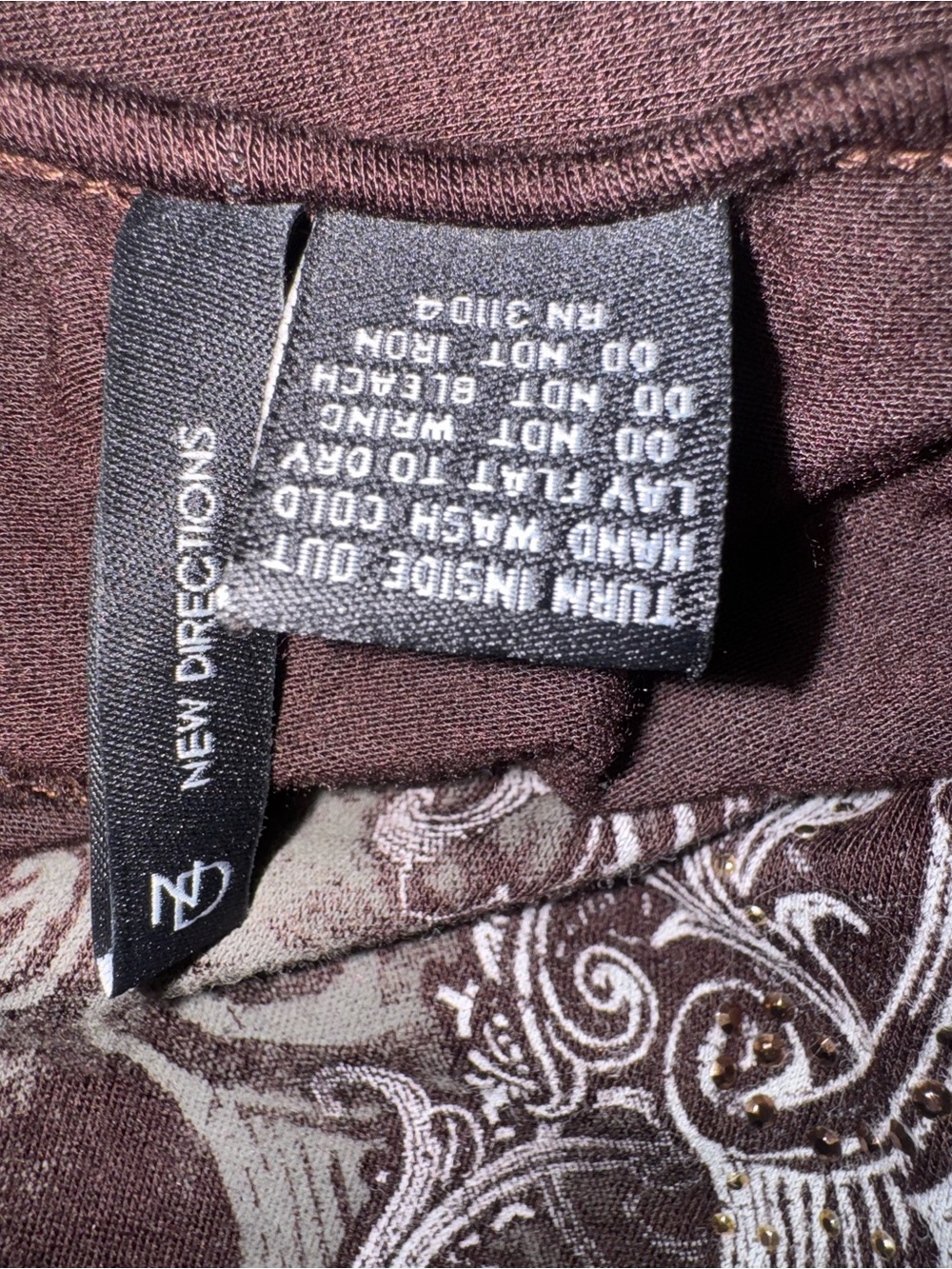 New Directions Brown Graphic Embellished Open Back Top Small Grunge Y2K - Picture 9 of 12